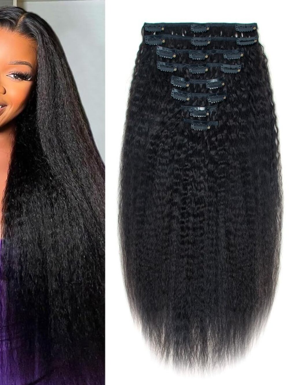 20" Yaki Straight 100% Remy Human Hair Clip In Extensions 8pc 100g Double Weft